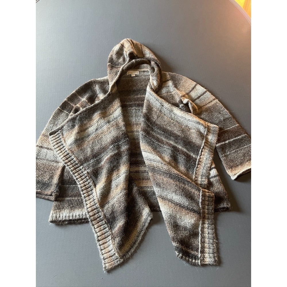 MICHAEL Michael Kors Striped Hooded Poncho Style Cardigan Women's L